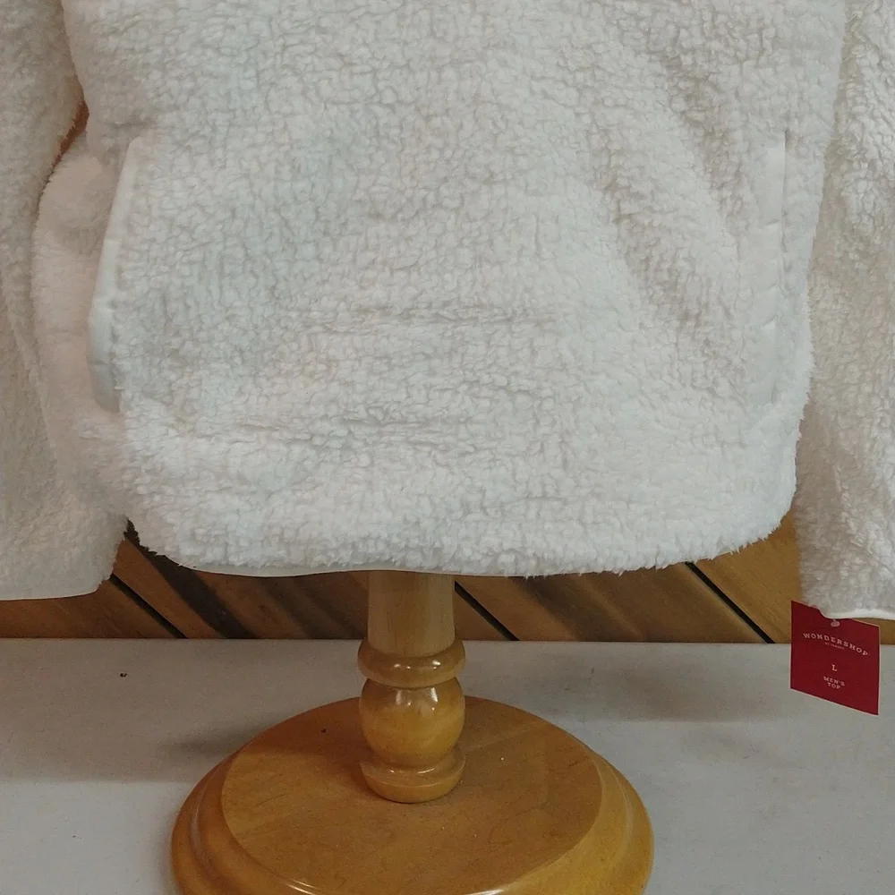 NEW! Men's Faux Shearling Sherpa Half Zip-Up Sweatshirt Pullover, White - Picture 5 of 14